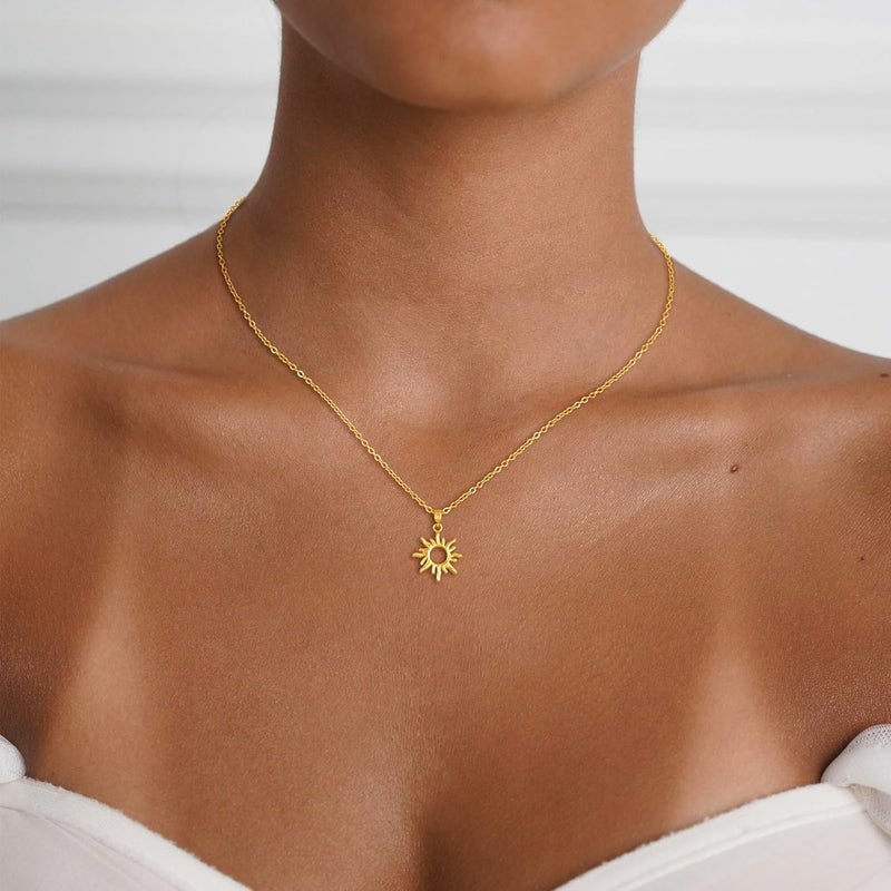 Funsanny Store قلائد لاريت للنساء - قلادة طويلة رقيقة عصرية مطلية بالذهب عيار 14K مقاومة للحساسية مجموعة قلادة سلسلة على شكل Y مع قلادة شمسية CZ على شكل T للنساء مجوهرات غير قابلة للتأكسد - Image 2